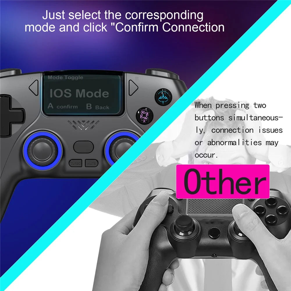 CM-620 For PS4  /  iOS  /  Switch 1.47 inch Screen Wireless Game Controller Dual Joystick Bluetooth-Compatible Gaming Controller - Black  /  Blue - 5