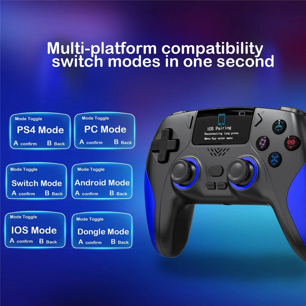CM-620 For PS4  /  iOS  /  Switch 1.47 inch Screen Wireless Game Controller Dual Joystick Bluetooth-Compatible Gaming Controller - Black  /  Blue - 6