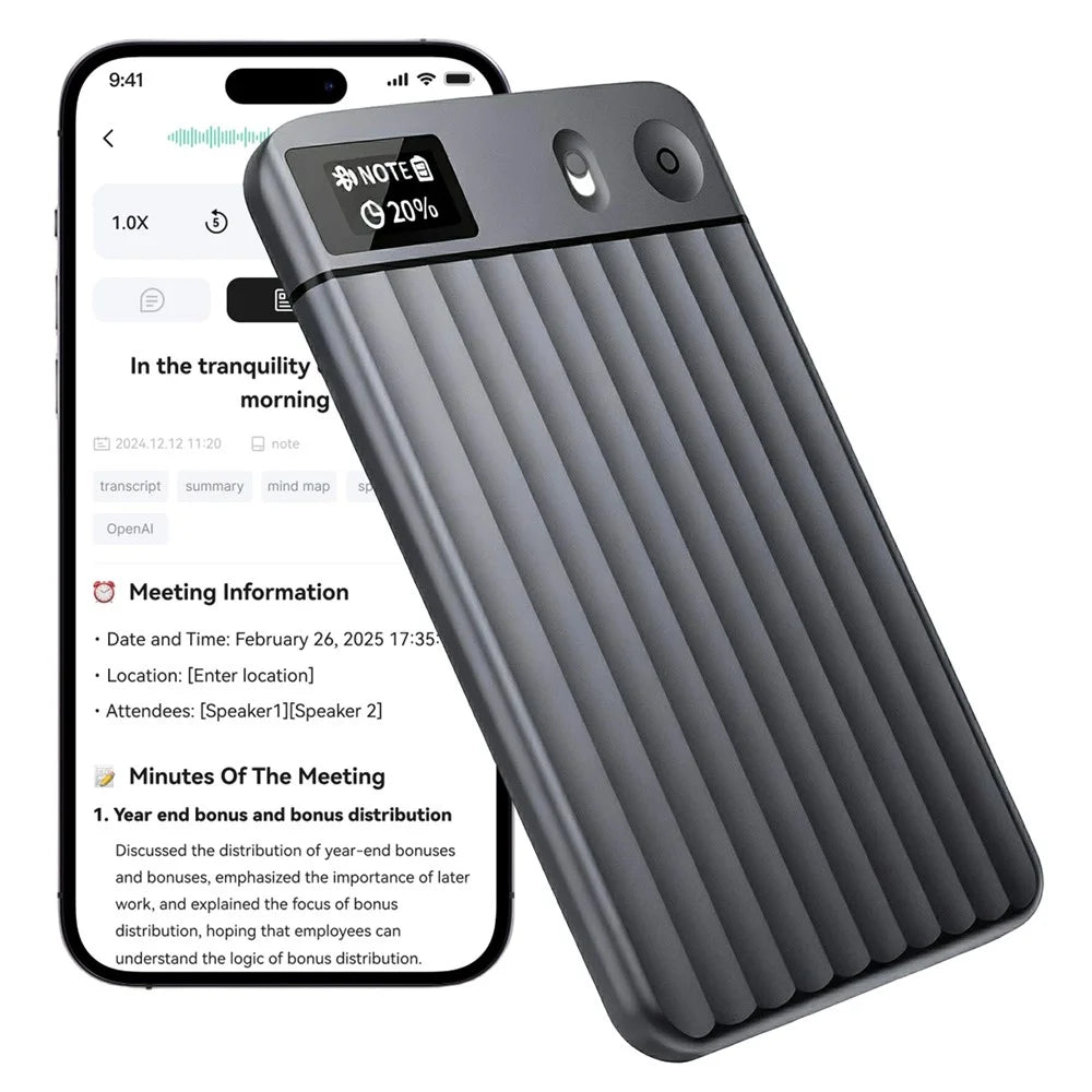 AI7 8GB AI Voice Recorder Real Time Transcription Ultra Thin Smart Recording Card Voice-to-Text Meeting Recorder - Grey - 1
