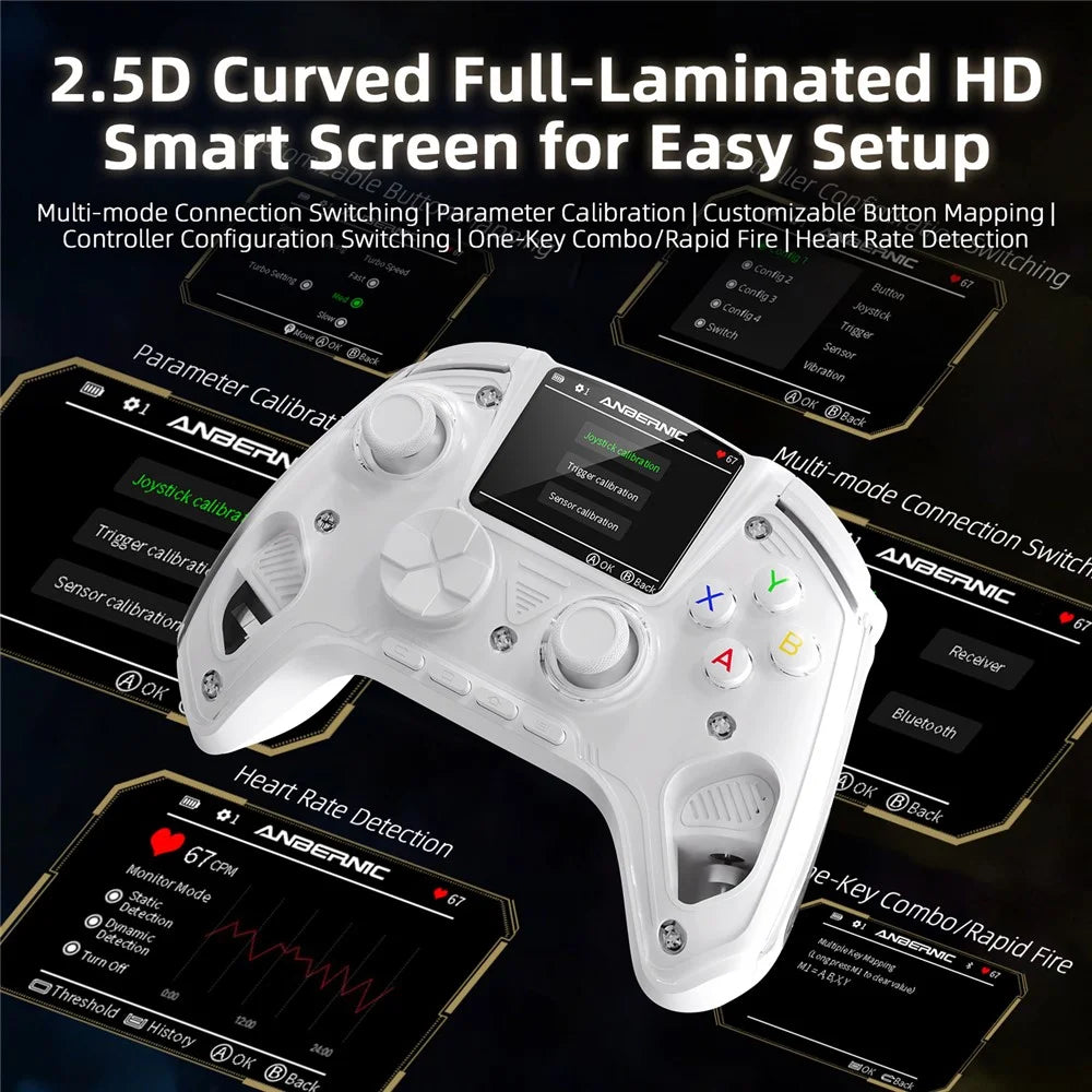 RG G01 Smart Game Controller with Heart Rate Sensor 2.5D HD IPS Screen Gamepad for PC / Steam / Linux / Nintendo Switch / Android / iOS - White - 3