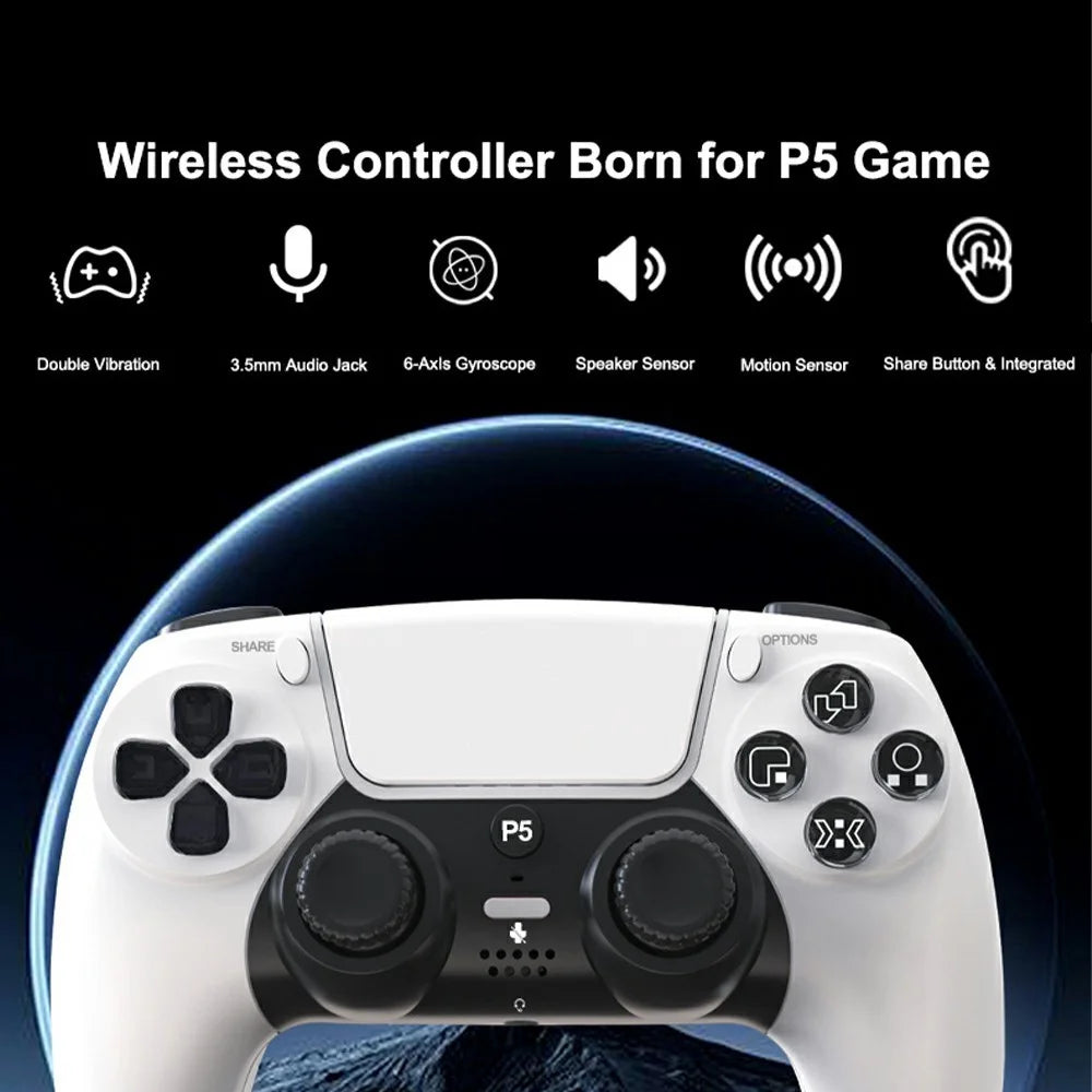 P50A Wireless Game Controller for PS5 Ergonomic 6-Axis Gyroscope Dual Vibration Bluetooth-compatible Gamepad - White - 2