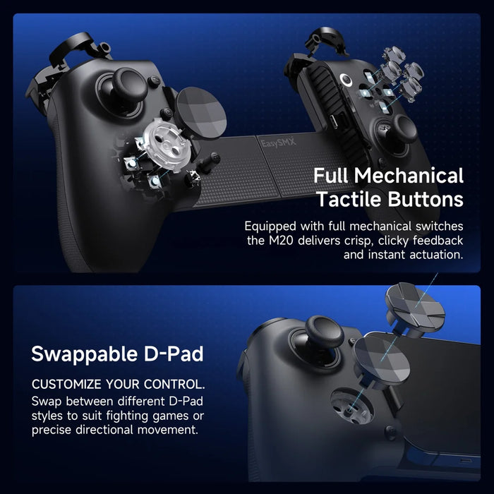 EASYSMX M20 Retractable Handle Grip Extendable Controller Type-C Direct Connect with Dual Mode Hall Triggers for Mobile Gaming - Black - 5