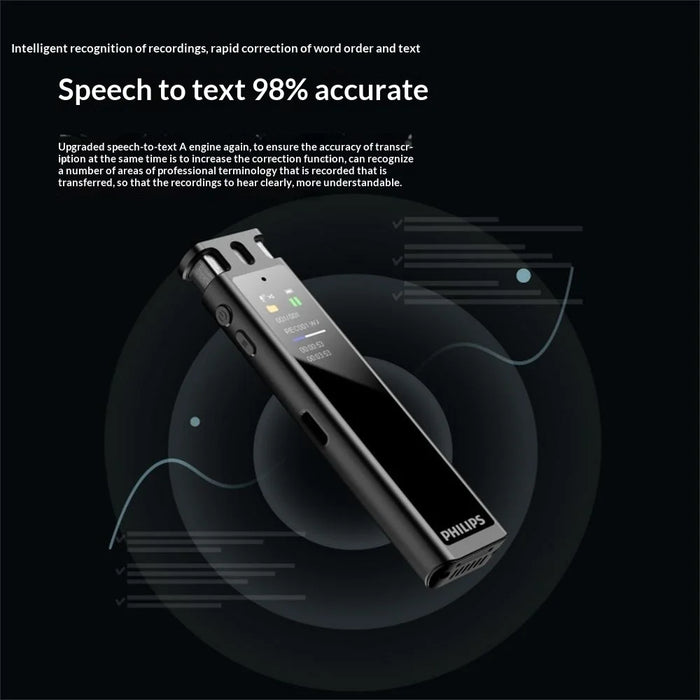 PHILIPS VTR5260 16GB Digital Voice Recorder 2+2 Mic Speech to Text Noise Cancelling Recording Device for Meeting Interview - Black - 5