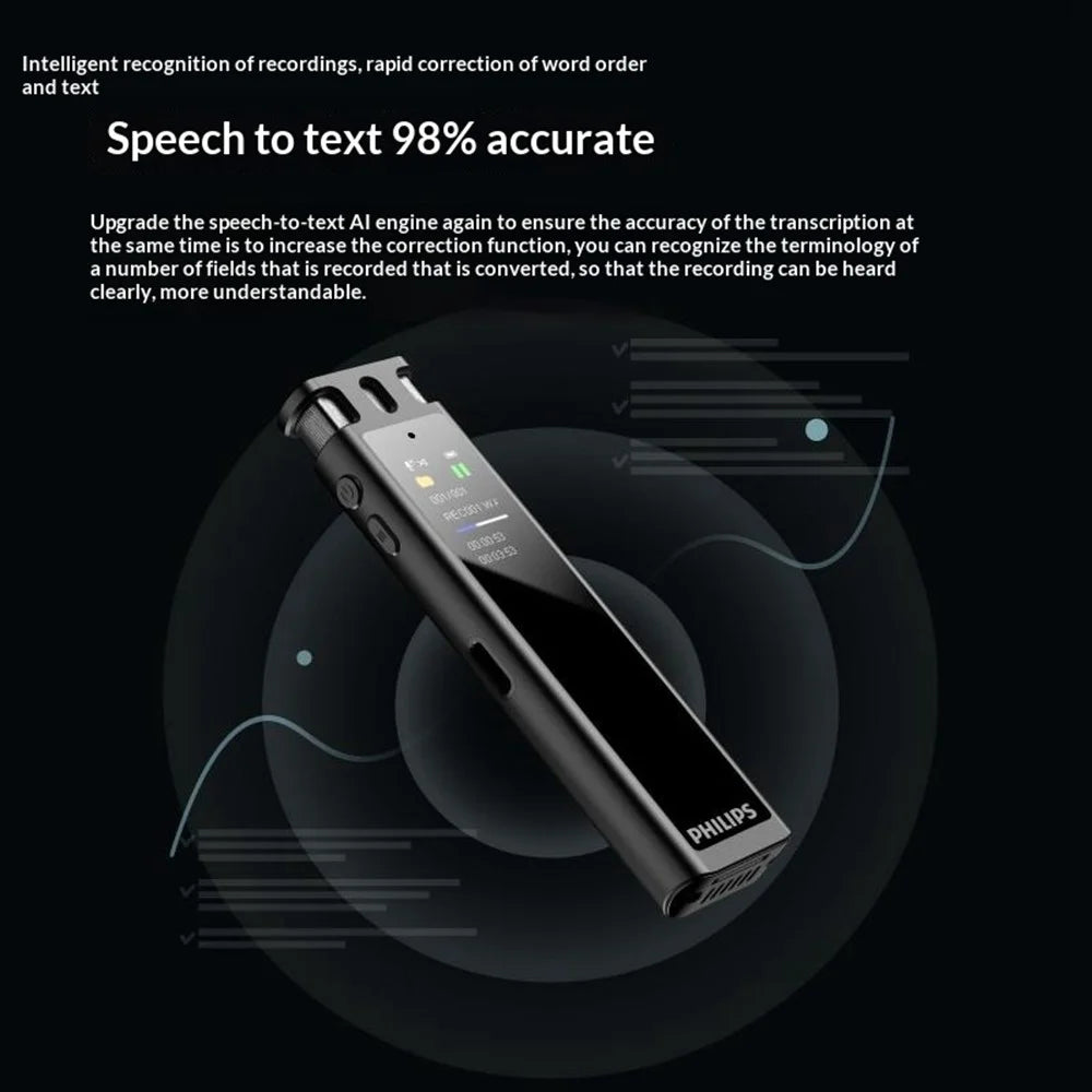 PHILIPS VTR5260 32GB Voice Recorder 0.96 Inch Color Display AI Speech-to-Text Real Time Translation Pen - Black - 3