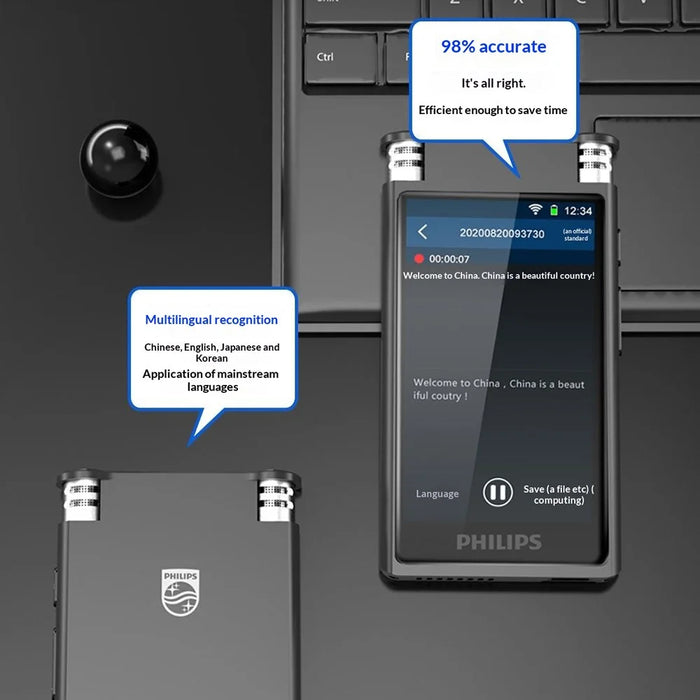 PHILIPS VTR8600 32GB AI Transcription Voice Recorder Real Time Translation Device for Meeting - Black - 3