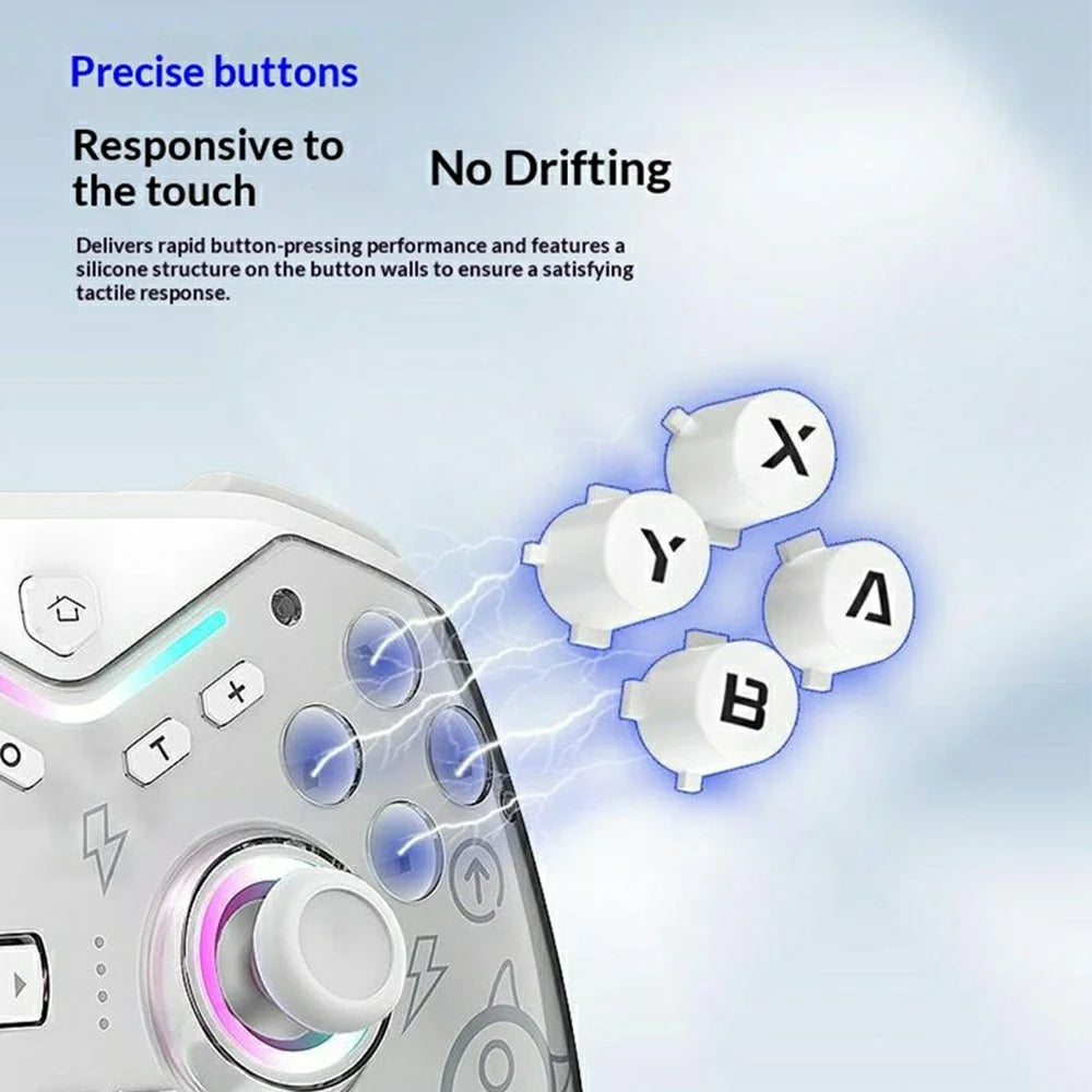 CM-619 Wireless Game Controller Bluetooth-compatible Gamepad with Hall Joystick RGB Light for Switch Steam iOS Android - White - 3