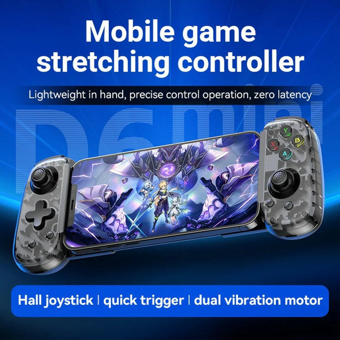D6mini Stretching Gaming Controller with Hall Joystick Dual Mode Bluetooth-compatible Wired Gamepad for Android iOS Switch PC - Black - 5