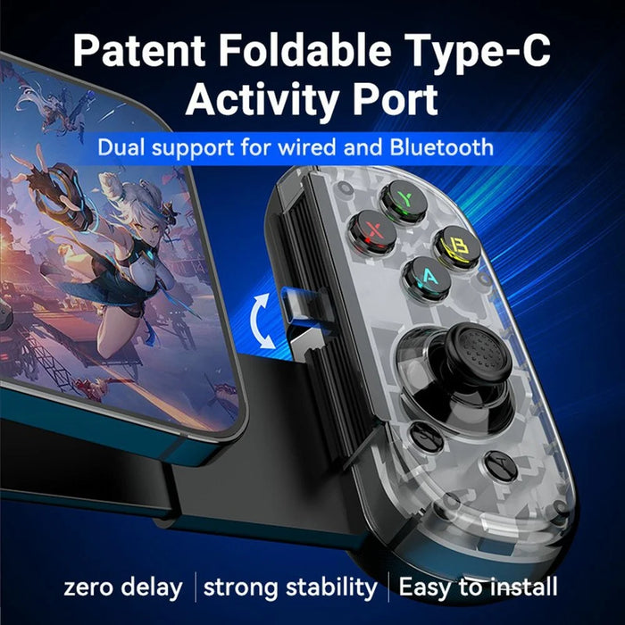 D6mini Stretching Gaming Controller with Hall Joystick Dual Mode Bluetooth-compatible Wired Gamepad for Android iOS Switch PC - Black - 6