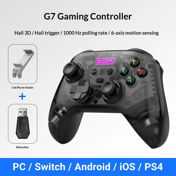 G7 Wireless Bluetooth-compatible Gaming Controller with Phone Holder & Receiver Hall Joystick Trigger Six-Axis Motion Sensing 1000Hz Gamepad for PC  /  Nintendo Switch  /  PS4 - Black - 2