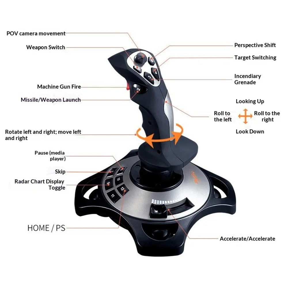 PXN 2113 PRO Flight Simulator Joystick Controller with Vibration Feedback 12 Programmable Buttons for PC Gaming - Black - 2