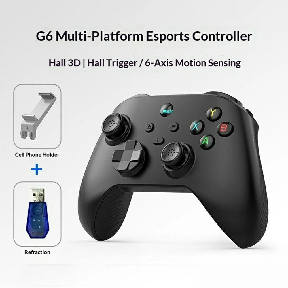 G6 Dual Hall Joystick Wireless Gaming Controller 6-Axis Motion Sensing Bluetooth-compatible Gamepad for PC / Nintendo Switch / Android / iOS - Black - 2