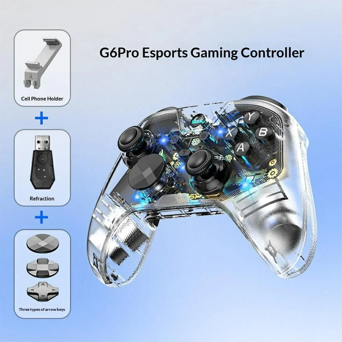 G6 Pro Wireless Gaming Controller RGB Lighting Hall Trigger Carbon Film Joystick Clear Gamepad for Nintendo Switch  /  PC  /  Android  /  iOS - Transparent - 2