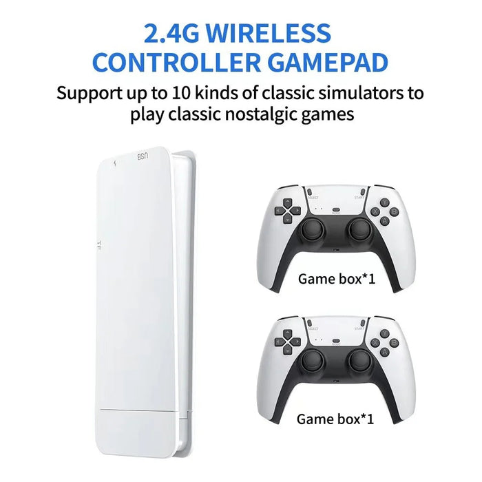 M15 64GB Retro Game Console Dual Player 2.4G Wireless Controllers 10 Emulators for TV Gaming - Black+White - 2