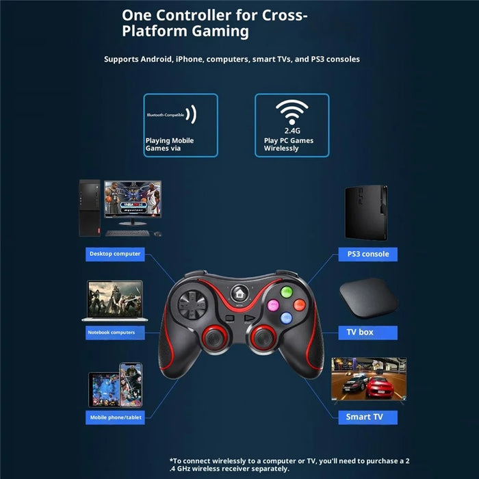 V8 Bluetooth-compatible Wireless Gamepad with Phone Holder for Android / iOS / PC / PS3 / TV Gaming Controller - 3