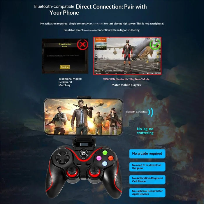 V8 Bluetooth-compatible Wireless Gamepad with Phone Holder for Android / iOS / PC / PS3 / TV Gaming Controller - 4