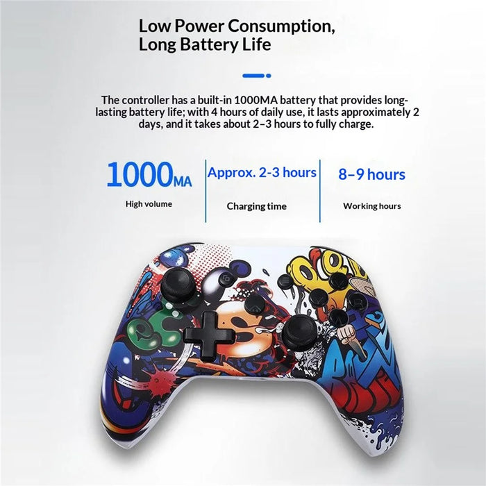 XSX Water Transfer Print 2.4G Wireless Gaming Controller Dual Vibration Motor Gamepad for PC Switch Android - Graffiti - 6