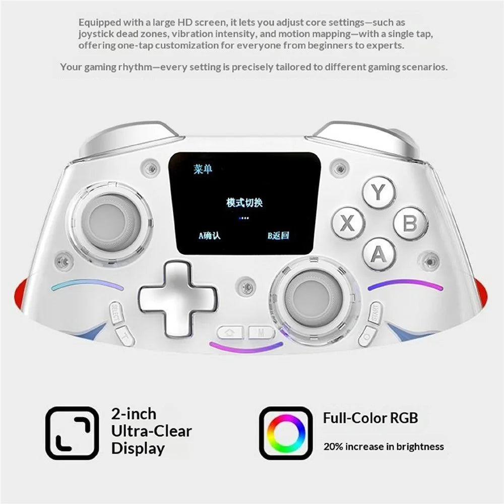 D220 Gaming Controller with LCD Screen Hall Effect Six-Axis Gyro for PC / Sony PlayStation 4 / Nintendo Switch 2 / Switch - White - 7