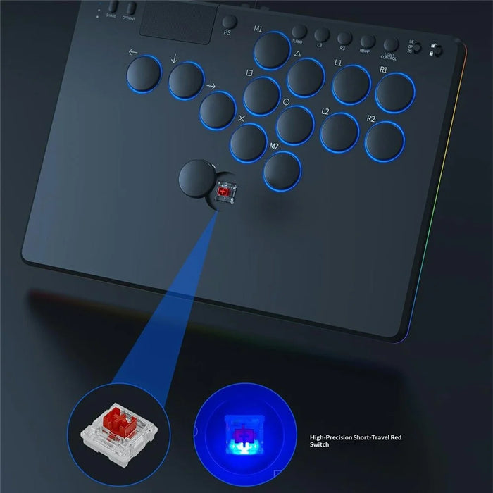 D114 14-Key Red Switch Arcade Keyboard with Touchpad for Sony PlayStation 4 / Nintendo Switch / PC - Black - 7