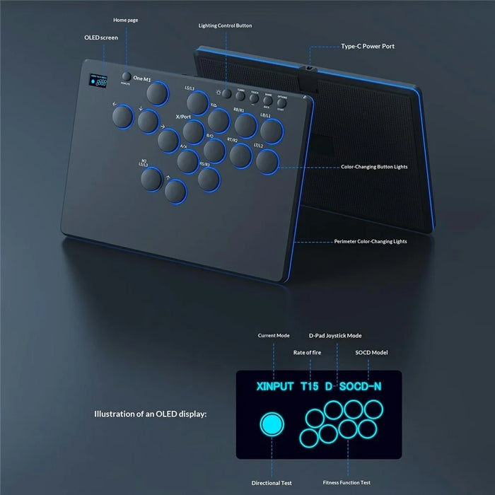 D216 16-Key Arcade Fight Keyboard with OLED Display for Sony PlayStation 4 / 3 / Nintendo Switch / PC - Black - 7