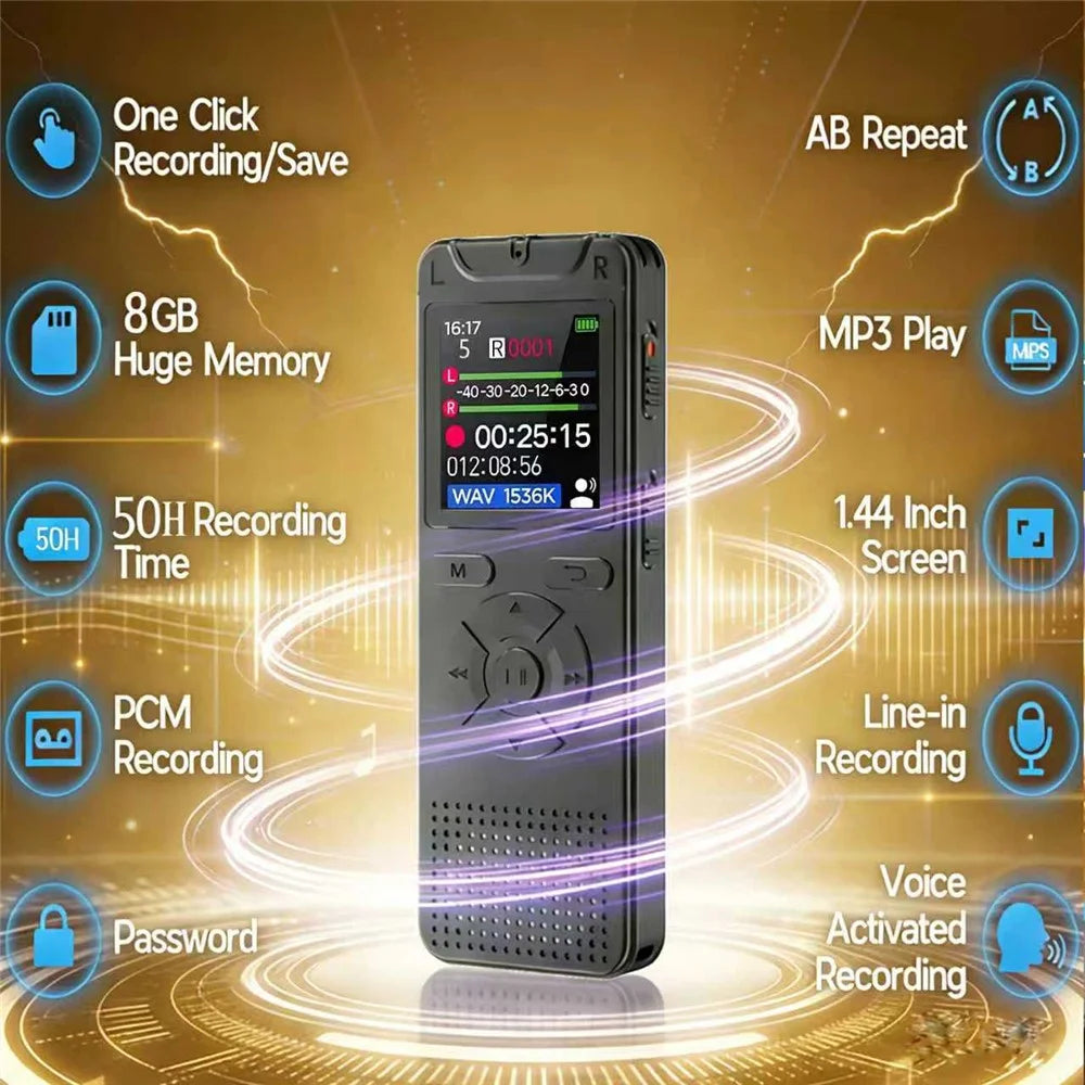 T53 Portable Voice Recorder Built-in 8GB Memory Noise Reduction 1.44 Inch TFT Screen MP3 Player - Black - 2
