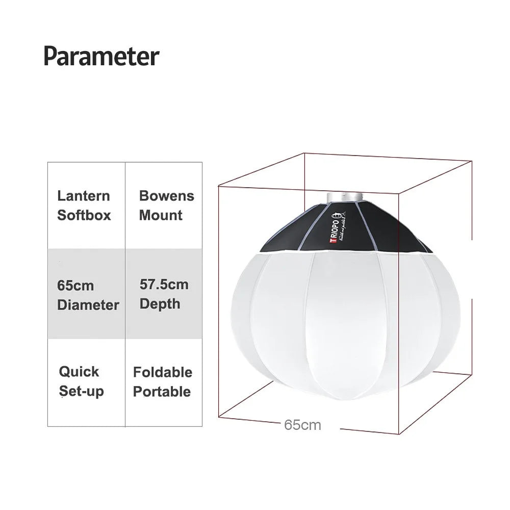 TRIOPO KQ65 65cm Lantern Softbox Spherical Collapsible Soft Box Studio Photography Video Lighting Accessory - 7