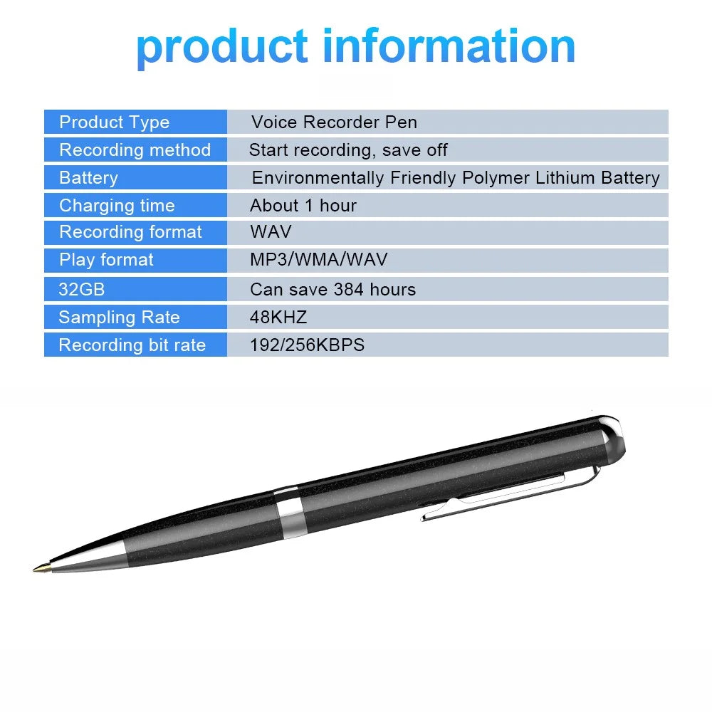 Q96 32GB Writeable Digital Voice Recorder Pen Audio Recording Dictaphone with Back Clip Design - 7
