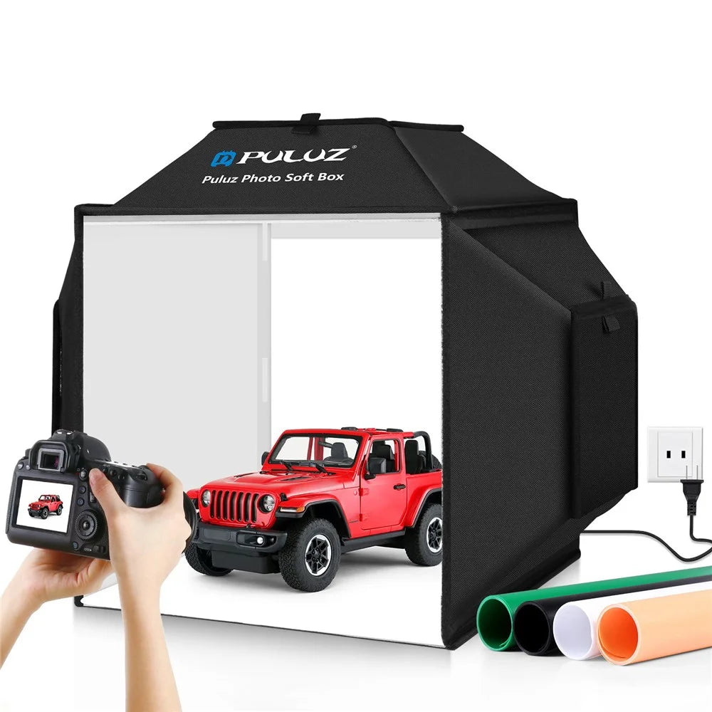 PULUZ PU5042 40cm Folding 5500K Studio Shooting Tent Soft Box Photography Lighting Kit with 4 Colors PVC Backdrops (Black, Orange, White, Green) - US Plug - 1