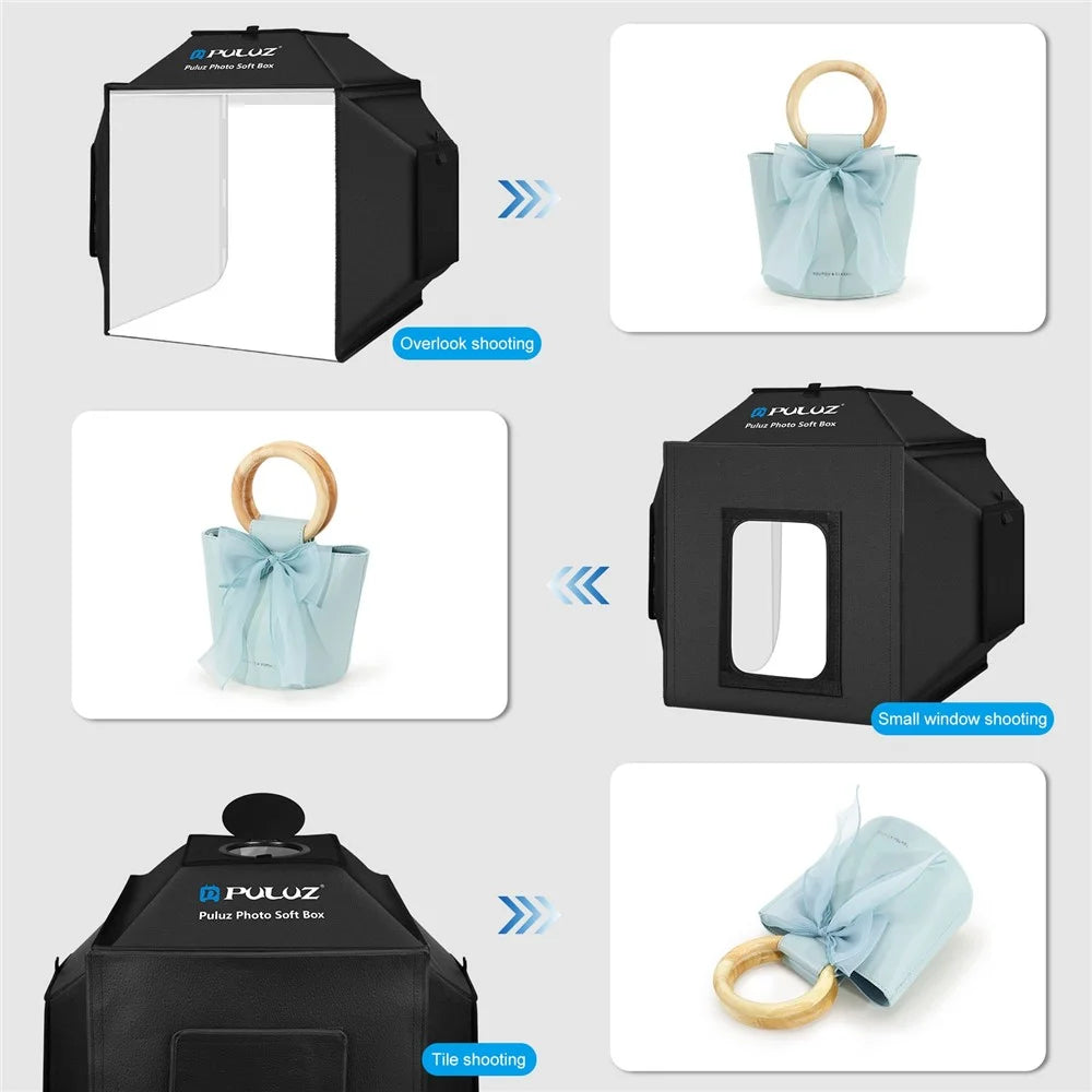 PULUZ PU5042 40cm Folding 5500K Studio Shooting Tent Soft Box Photography Lighting Kit with 4 Colors PVC Backdrops (Black, Orange, White, Green) - US Plug - 5