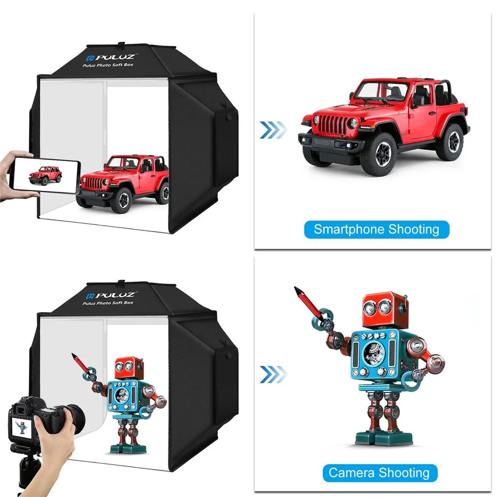 PULUZ PU5042 40cm Folding 5500K Studio Shooting Tent Soft Box Photography Lighting Kit with 4 Colors PVC Backdrops (Black, Orange, White, Green) - US Plug - 6
