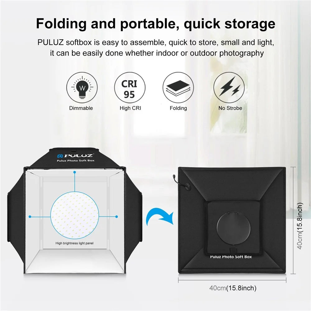 PULUZ PU5042 40cm Folding 5500K Studio Shooting Tent Soft Box Photography Lighting Kit with 4 Colors PVC Backdrops (Black, Orange, White, Green) - US Plug - 7