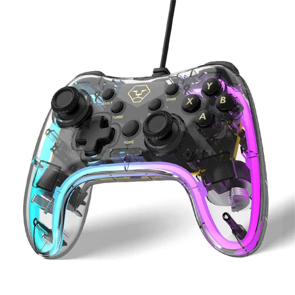 AOLION AL-PC2039 For Nintendo Switch Computer Transparent Wired Gamepad RGB Light Game Controller - 1
