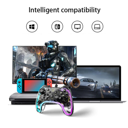 AOLION AL-PC2039 For Nintendo Switch Computer Transparent Wired Gamepad RGB Light Game Controller - 2