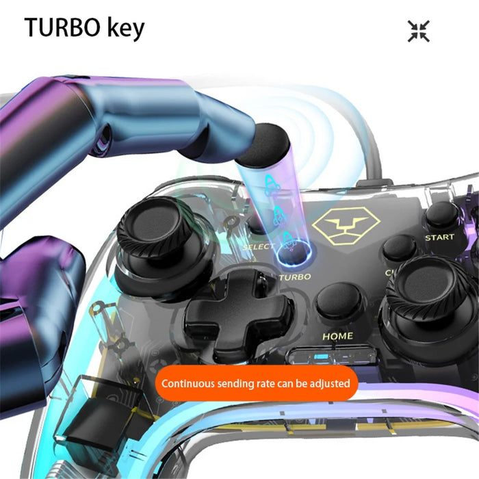 AOLION AL-PC2039 For Nintendo Switch Computer Transparent Wired Gamepad RGB Light Game Controller - 3
