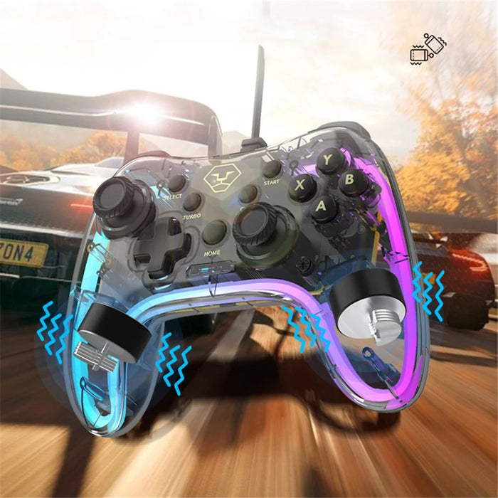 AOLION AL-PC2039 For Nintendo Switch Computer Transparent Wired Gamepad RGB Light Game Controller - 6
