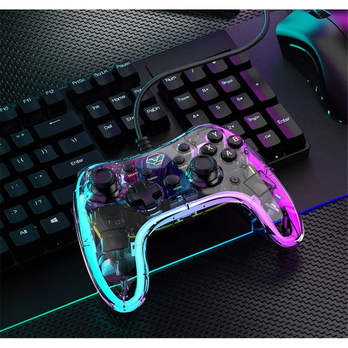 AOLION AL-PC2039 For Nintendo Switch Computer Transparent Wired Gamepad RGB Light Game Controller - 7