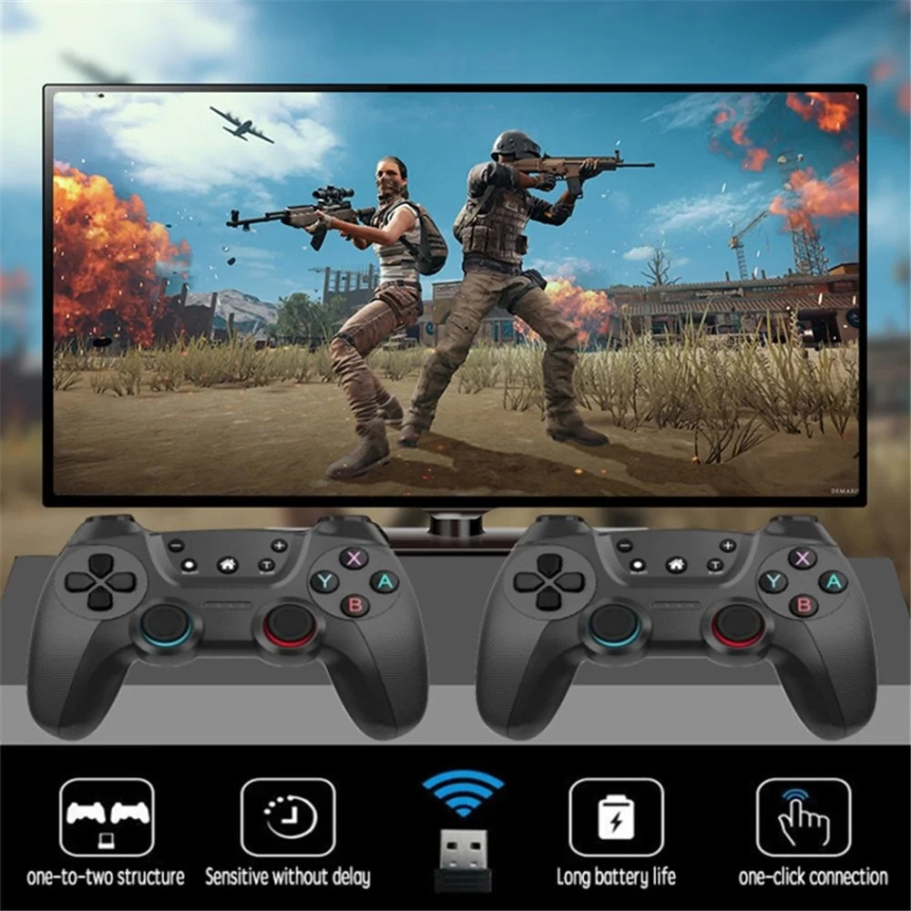 KM-029 2.4G Wireless Controllers 1 to 2 USB Receiver with 2 Gamepad Compatible with PC / Linux / Android / TV Box - Blue - 5