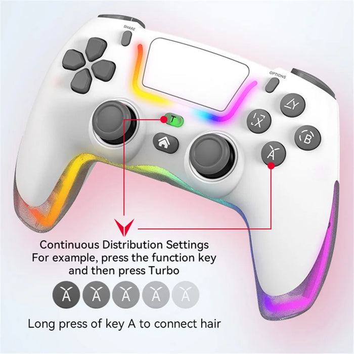 P07 Dazzle Lighting Wireless Bluetooth-compatible Controller for PS4 Game Console Gemapad (without Stand) - White - 5