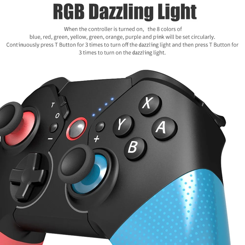SW531 Wireless Gaming Controller for Nintendo Switch , Bluetooth-compatible Gamepad with LED Light - Red+Black+Blue - 7