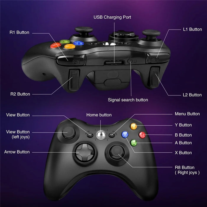 8652-360 2.4G Wireless Gamepad for Xbox 360 / Windows Computer / PS3 / Android TV Game Controller with Receiver - 2