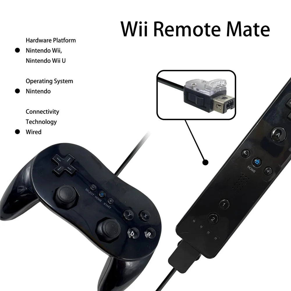 8553 Gamepad for Nintendo Wii, WiiU Game Console Wired Controller with 1.1m Cable - Black - 3