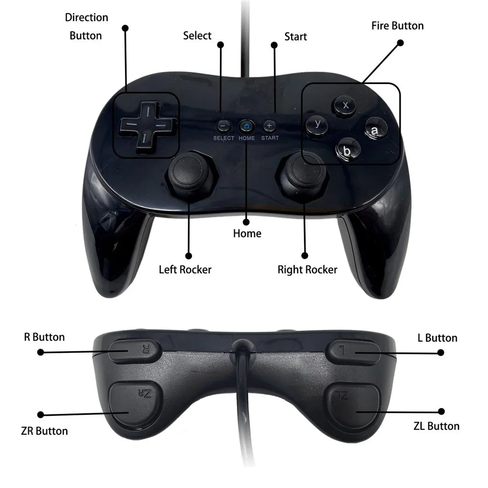 8553 Gamepad for Nintendo Wii, WiiU Game Console Wired Controller with 1.1m Cable - Black - 5