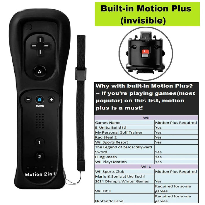 8512 Compatible with Nintendo Wii Remote Controller Motion 2-in-1 Wireless Gamepad with Silicone Case, Strap - Black - 3
