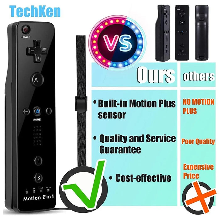 8512 Compatible with Nintendo Wii Remote Controller Motion 2-in-1 Wireless Gamepad with Silicone Case, Strap - Black - 4