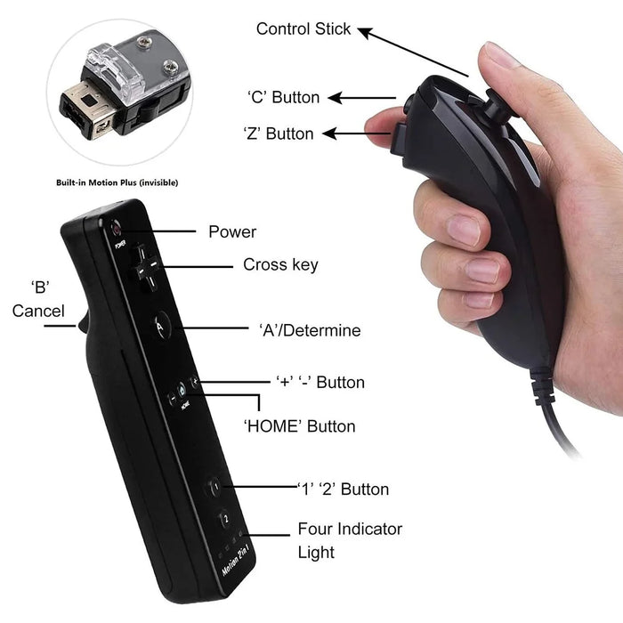8512 For Wii U / Wii Console Remote Controller Game Wireless Handle Grip Built-In Motion Plus - Black - 3