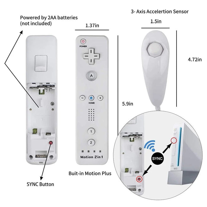 8512 For Wii U / Wii Console Remote Controller Game Wireless Handle Grip Built-In Motion Plus - Black - 7