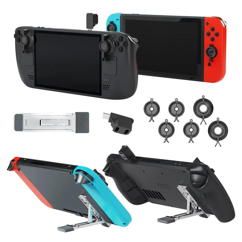 JYS JYS-SD015 For Steam Deck / Switch OLED / Lite Rocker Caps Thumb Grip Covers + Back Bracket + Type-C Adapter - 1