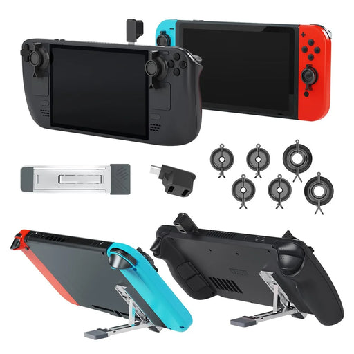 JYS JYS-SD015 For Steam Deck / Switch OLED / Lite Rocker Caps Thumb Grip Covers + Back Bracket + Type-C Adapter - 1