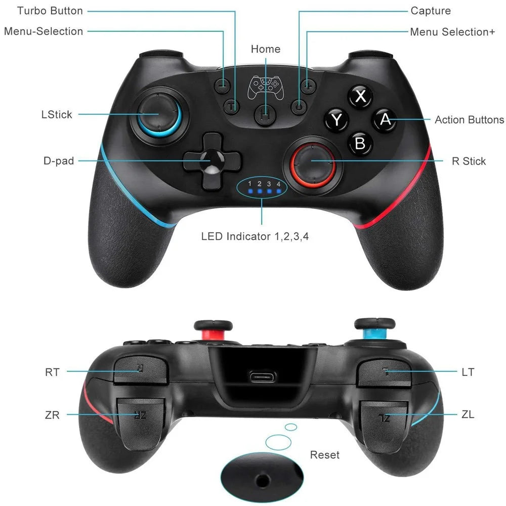 SW001+ Wireless Bluetooth-compatible Controller for Nintendo Switch Gamepad with Vibration, 6-Axis Motion Sensor - Black - 5