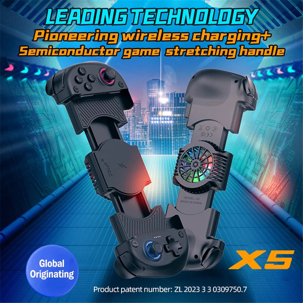 X5 3-in-1 Stretchable Game Controller with Cooling Fan, Wireless Charger for iOS / Android System - Black - 2