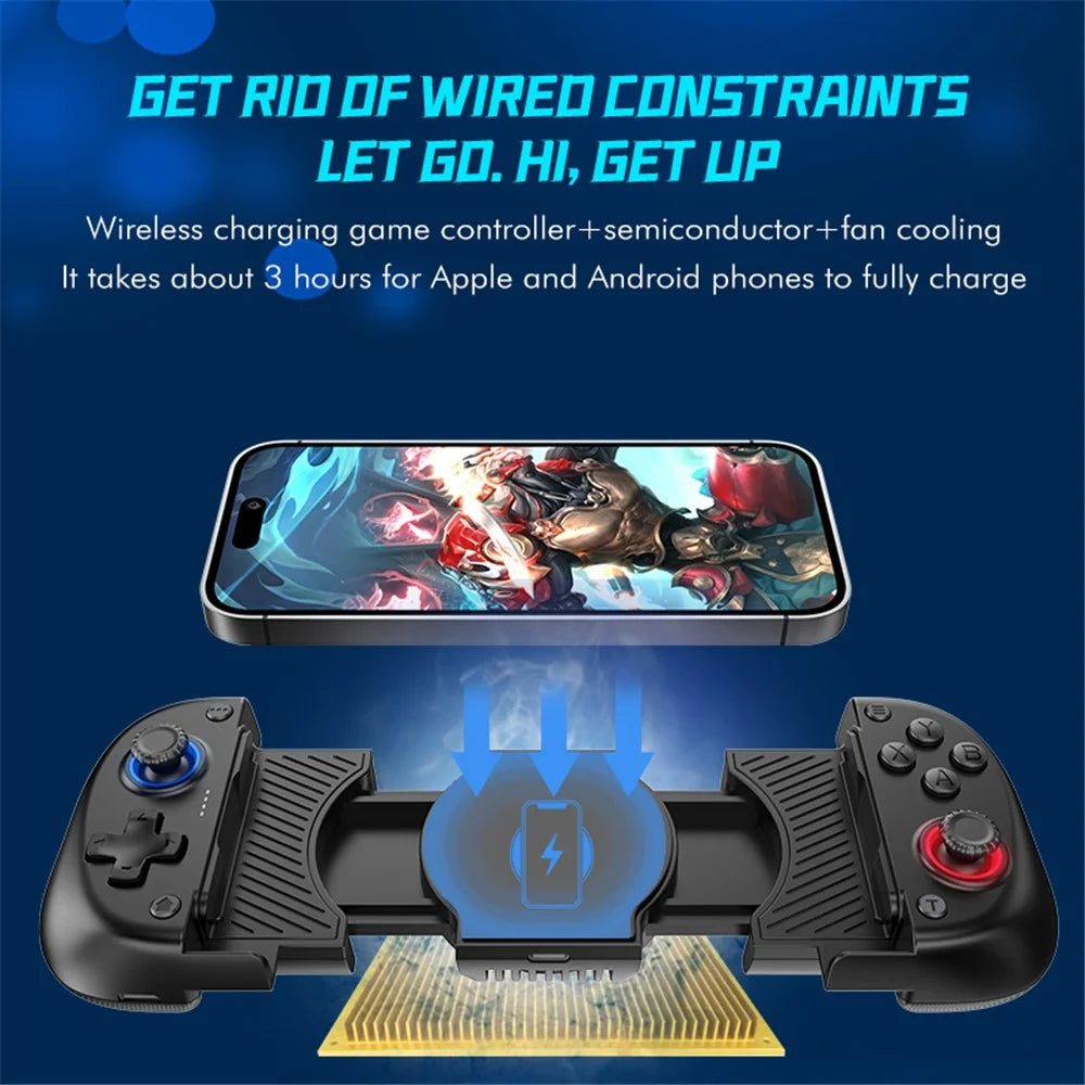 X5 3-in-1 Stretchable Game Controller with Cooling Fan, Wireless Charger for iOS / Android System - Black - 3